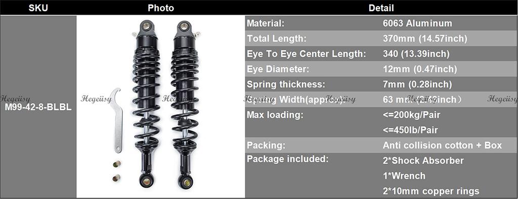 Hegeiisy Universal 340mm 7mm Spring Motorcycle Shock Absorber Rear Suspension for ATV Quad Dirt Bike CB750 CB1300 ZRX400 Black