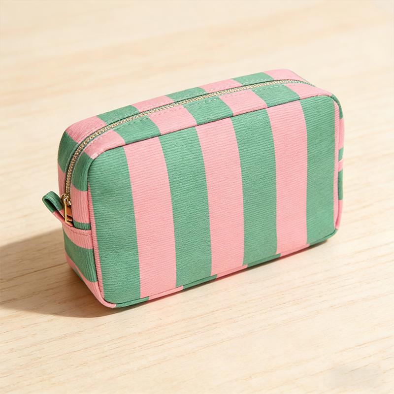 Durable Corduroy Storage Bag Stripe Design Makeup Train Cases High Capacity Travel Makeup Bag