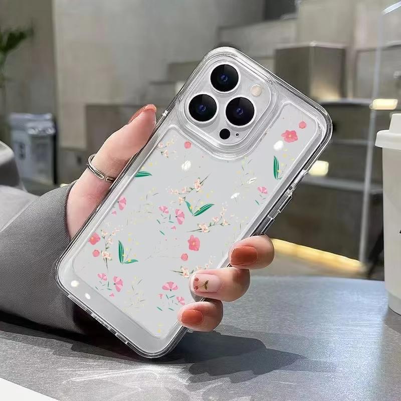 INS Small Floral Flowers Graphic Print Phone Case For iPhone 15 Pro Max 14 13 12 11 XS XR X 7 8 Plus SE 2022 Clear Bumper Cover