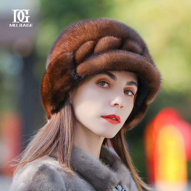 Mink Hat Women's Winter Thickened Warm Mink Hair Whole Mink for Middle and Elderly Mothers Versatile Duck Tongue Fur Hat