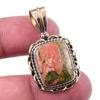 Natural Unakite Gemstone 925 Solid Sterling Silver Two Tone Pendant 1.50'' q3O81