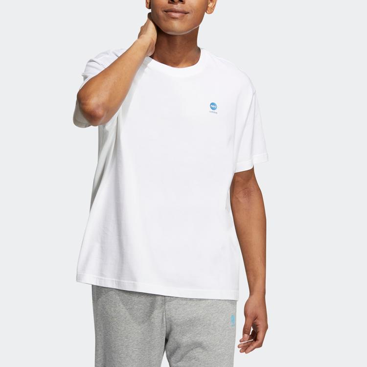 Adidas Спортивная футболка с круглым вырезом и принтом алфавита, топы унисекс, белая IB7646