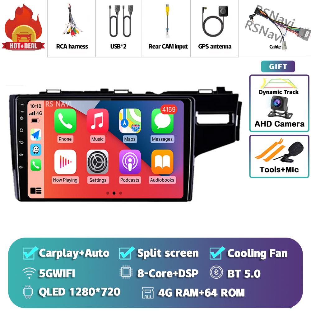 Android 14 Carplay Auto для Honda Jazz Fit 2014 - 2015 Автомобильный радиоплеер Мультимедиа стерео 360 Камера Навигация Видео AI Voice