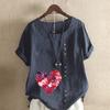 Женская мода Love Flower Printed футболка с коротким рукавом свободная хлопковая рубашка повседневная свободная летняя блузка топы больших размеров