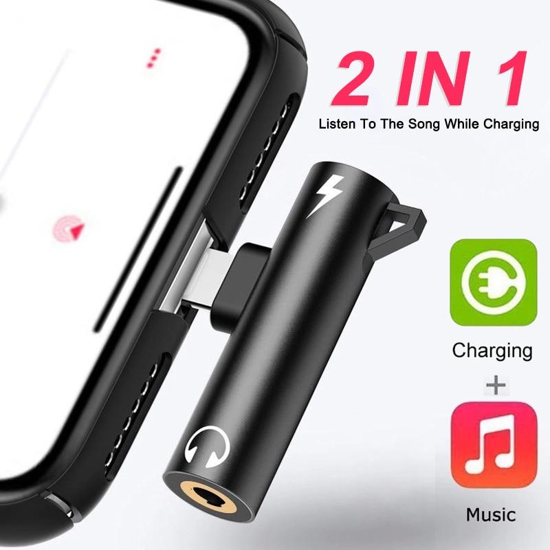 NEW 2 IN 1 Audio Headphone Charging Dual Adapter Splitter For iPhone XR XS X 7 8 11 11Pro For 3.5mm Jack To Earphone AUX Cable