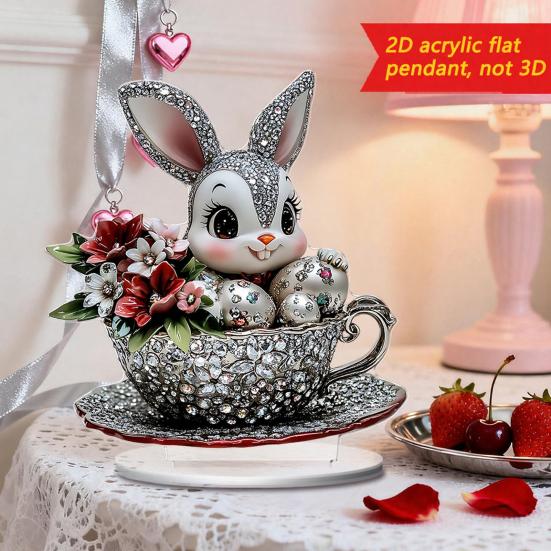 Easter Bunny Acrylic Table Sign 2D Flat Colorful Eggs Rabbit Decoration Home Living Room Valentine's Day