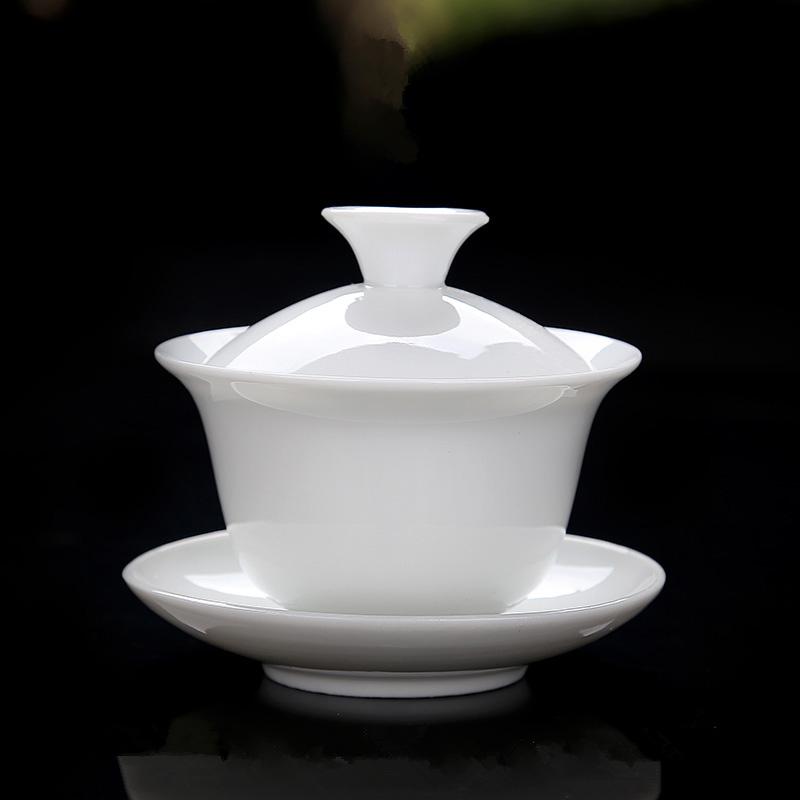 Чайный сервиз из белого фарфора, чаша Sancai, крышка чаши, чайник, большая чашка-гайвань, чистый белый фарфор, чаша Respect