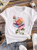 (Asian Size) Women Tees Top Lovely Flower Cute Clothing Casual Short Sleeve T Shirt Tee Fashion Print Ladies Female Graphic T-shirts