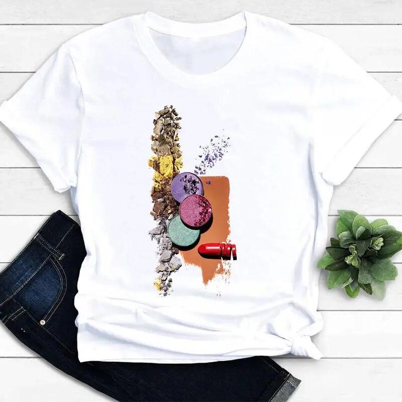 Women T-shirts Nail Art Lovely Spring Short Sleeve Ladies Fashion Casual Clothing Cartoon Clothes Female Tee Graphic Tshirt