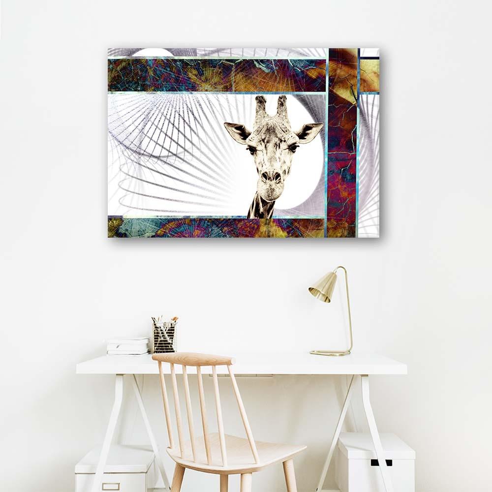 Печать на холсте, красочная абстракция с жирафом для детей