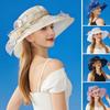 Солнцезащитная шляпа с широкими полями из органзы с цветочным украшением из перьев и защитой от ультрафиолета, полупрозрачный материал, женская шляпа, головной убор