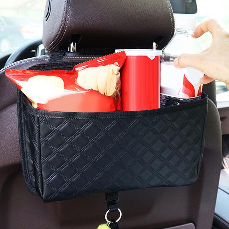 Органайзер для заднего сиденья автомобиля, удобный органайзер для хранения вещей в автомобиле, изысканный кожаный органайзер для заднего сиденья для телефона и еды