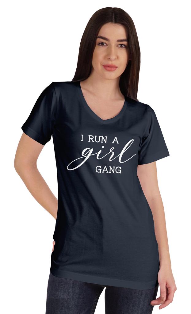 Inkmeso Футболка с V-образным вырезом и надписью «I Run A Girl Gang», хлопок, Mommy Life, для мам