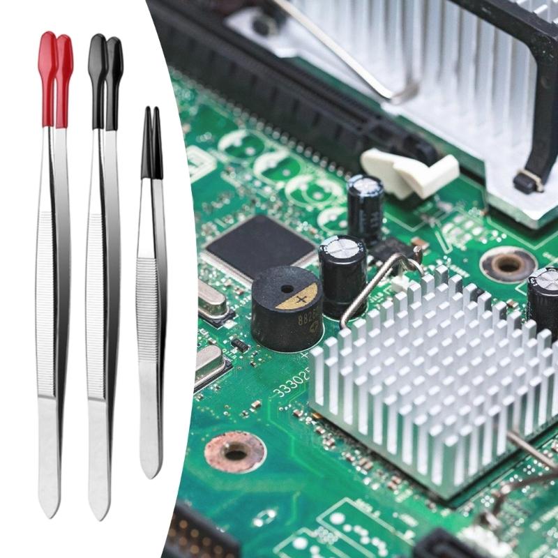 Набор пинцетов с резиновыми наконечниками, 3 шт., с пинцетами с плоским, изогнутым и острым кончиками, покрытыми силиконом, для рукоделия, ювелирных изделий, аппликаторов для ресниц