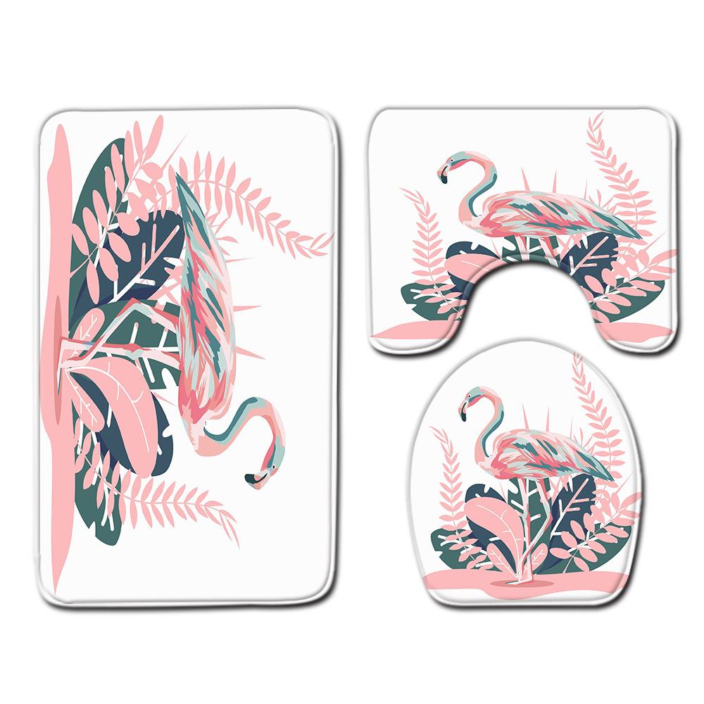 Flamingo Bathroom Toilet Three-Piece Floor Mat Doormat Bathroom Carpet
