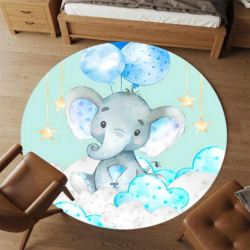 1pc Elephant Clouds Round Chair mat Area Rug - Non-Slip, Floor Mat for Office, Bedroom, home decor Christmas Gift p0811183
