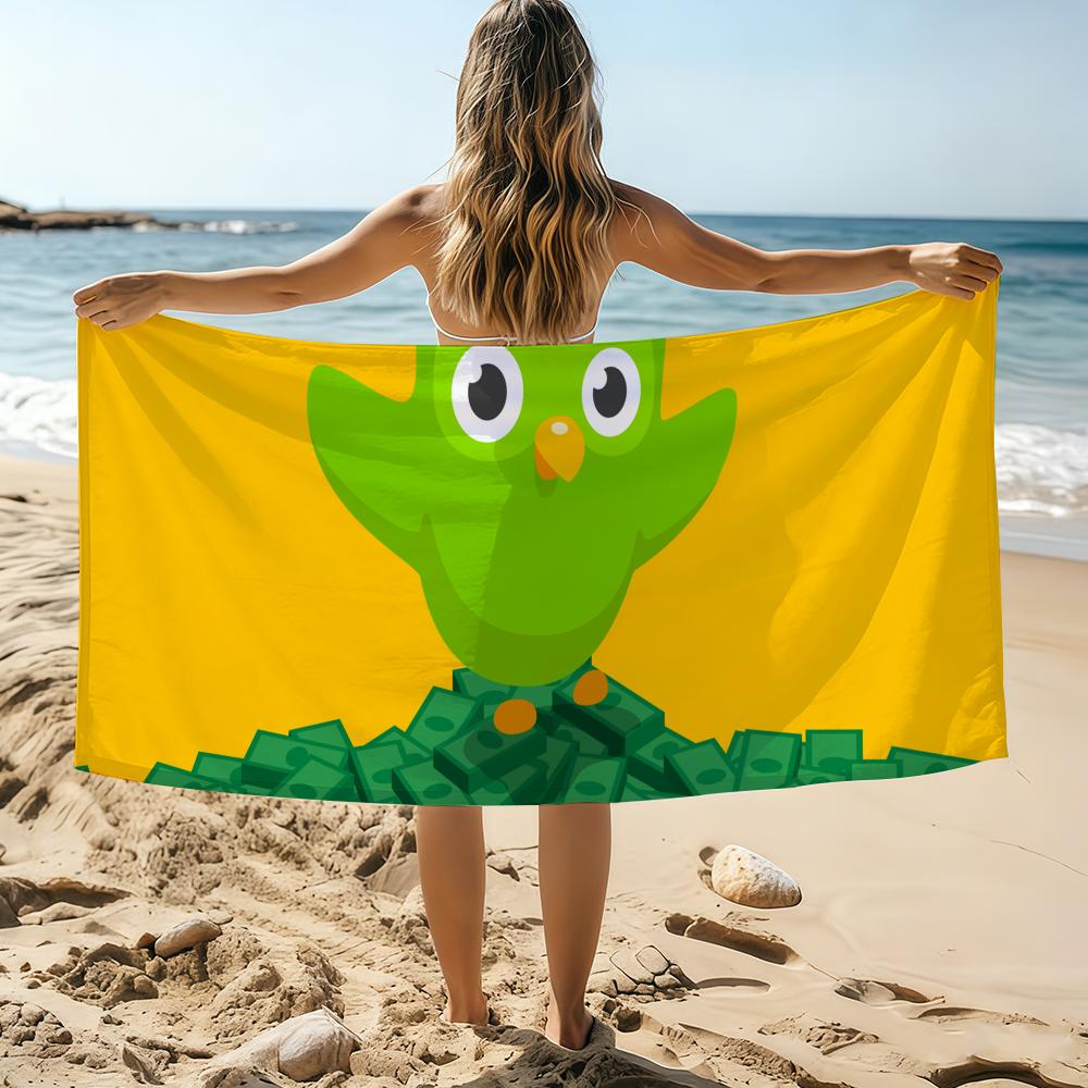 Мультяшное D-Duolingo ИИ Полотенце Пляжное Полотенце Большого Размера Быстросохнущее Полотенце Впитывающее Мягкое Для Плавания Пляжные Полотенца для Мужчин Женщин
