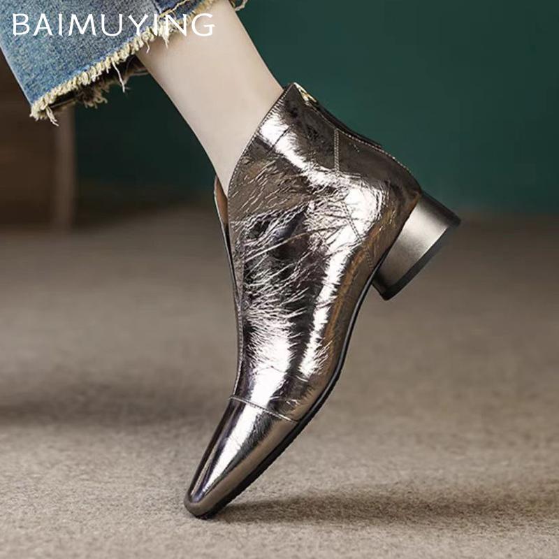 Женские ботильоны с острым носком, элегантные кожаные туфли на среднем каблуке, новый бренд 2025 года, зимние дизайнерские туфли-лодочки Botas De Mujer