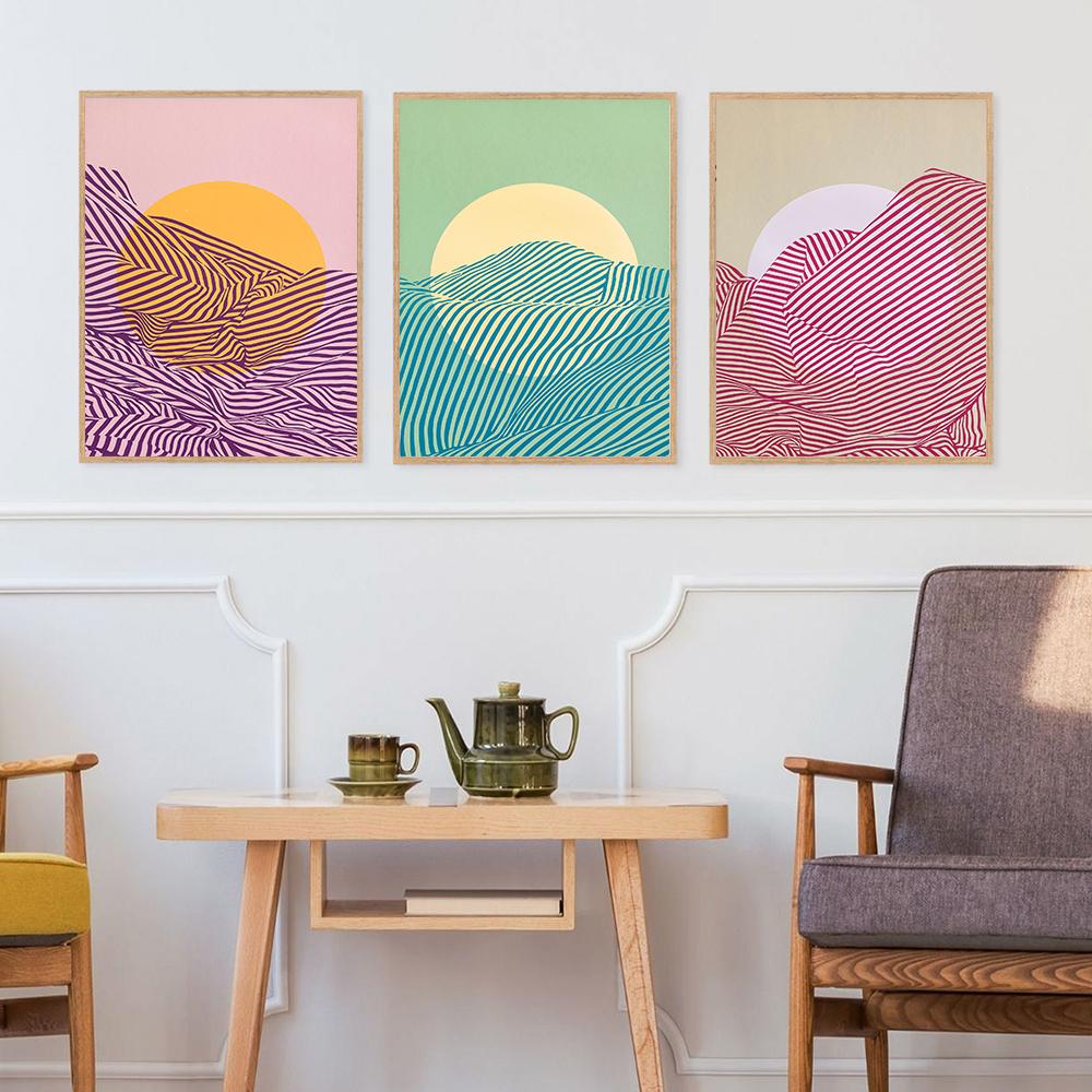 Абстрактная Пейзажная Живопись На Холсте Настенное Искусство Постеры и Принты Солнечные Горы Современные Скандинавские Картины для Украшения Гостиной