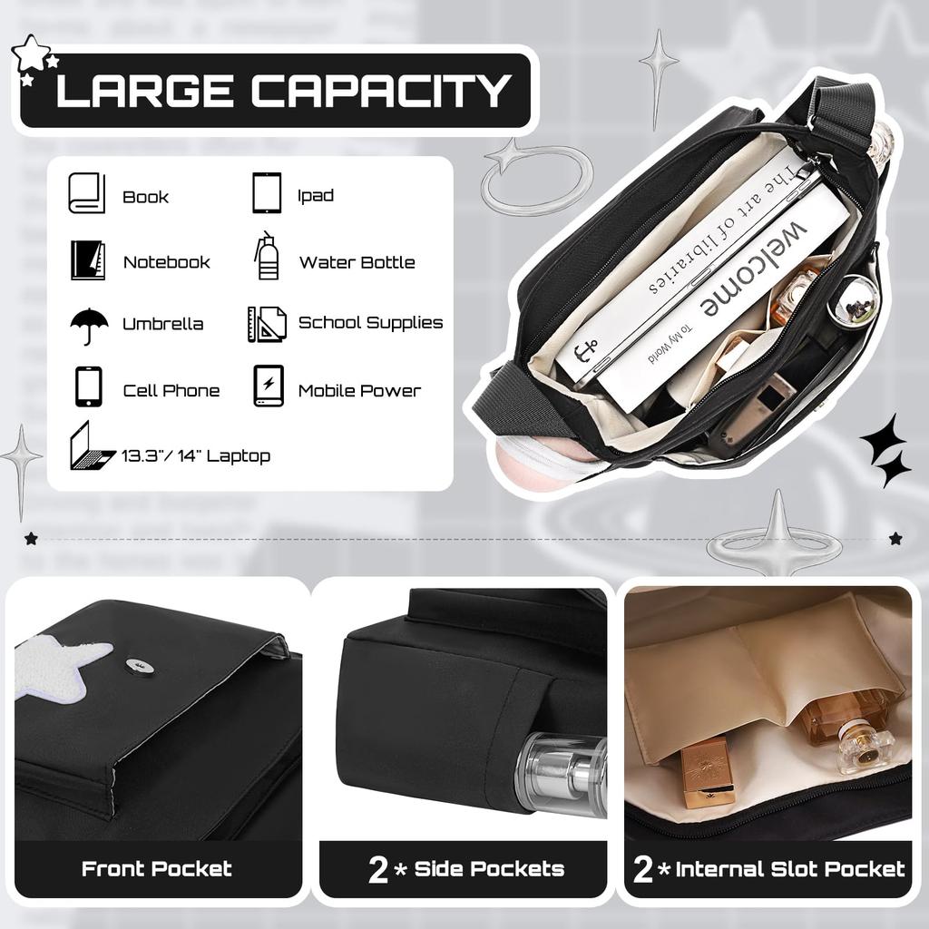 Милая сумка почтальона, эстетичная сумка через плечо, сумка в стиле гранж Y2K Star, эмо-сумка на одно плечо для женщин A-DH