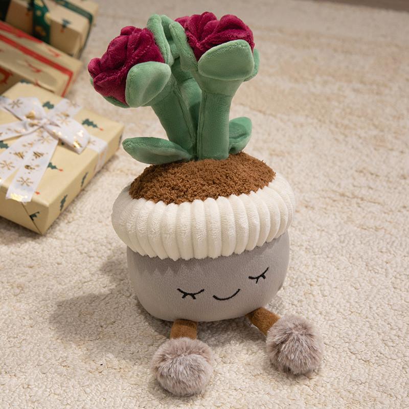 Plush Rose Flower Pot Plant Decor With Soft Pp Cotton For Living Room Ornament