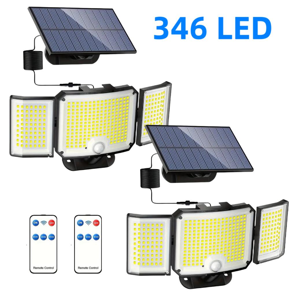 346LED Солнечный светильник с датчиком движения и пультом дистанционного управления, 3 режима, водонепроницаемый, уличный, солнечный, охранный, прожектор для сада, патио, гаража