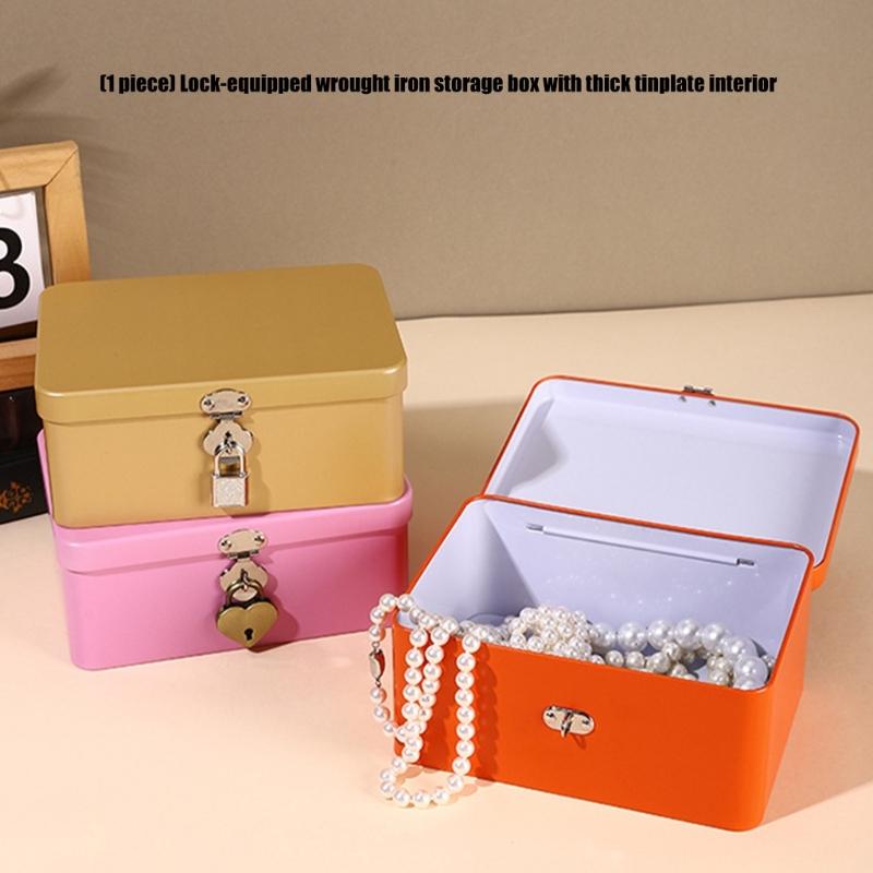 Tinplate Storage Tin with Keyed Lock, Metal Case for Jewelry, Medicine, Keys, and Small Items on Desk or Dresser