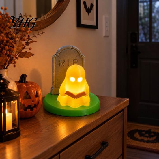 Dark Style Festive Table Decor Halloween Ghost Reading Lamp, 3D Printed Light Up And Tombstone Easy Assembly Holiday Figurine, Spooky Night