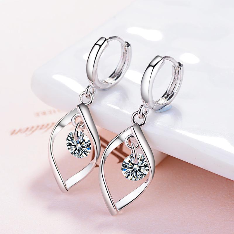 New Sterling Earrings Smart Zircon Crystal Leaf Earrings Woman Charm Jewelry Gifts