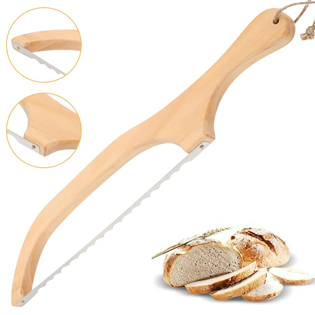 Ломтерезки для хлеба Деревянный нож для дрожжевого хлеба с бантом для домашнего хлеба Зубчатая пила из нержавеющей стали премиум-класса Нож для хлеба для бубликов, багетов и многого другого