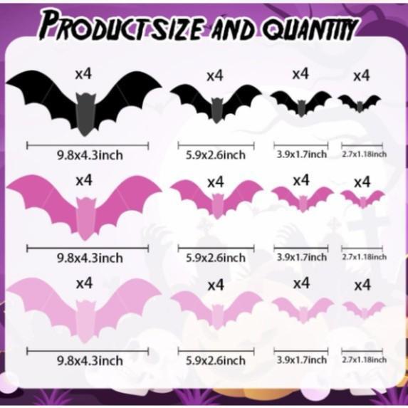 Черные и розовые наклейки на стену в виде летучих мышей на Хэллоуин для украшения детской комнаты и создания праздничной атмосферы