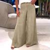 Ladies' Fashionable Loose Solid Color Casual Wide Leg Pocket Straight Leg Pants