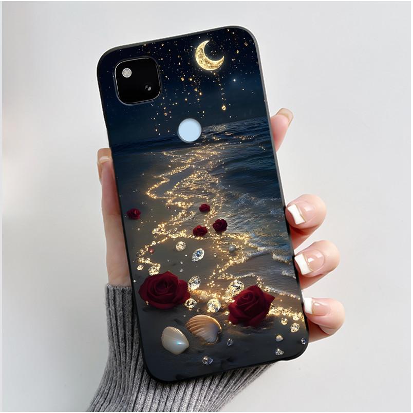 Для Google Pixel 4a 4G Чехол Роскошный Милый Кролик с Сердечками Забавный Мягкий Черный Матовый ТПУ Силиконовый Задний Защитный Чехол Тонкий