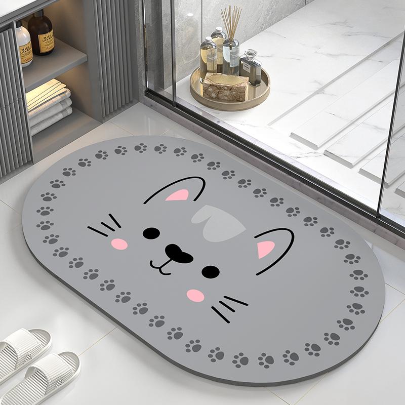 Диатомовая грязь абсорбирующий коврик, коврик для пола в туалете, быстросохнущий коврик для ног с противоскользящим покрытием у двери в ванную, мультяшный милый туалетный мягкий ковер