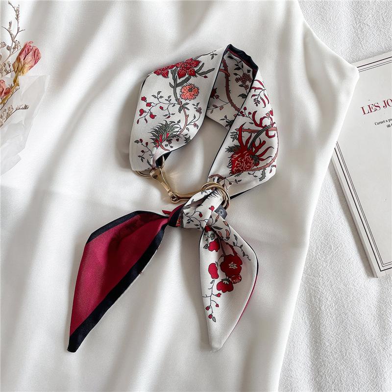Женский длинный узкий шелковый шарф, повязка на голову, шейный галстук с принтом, роскошные брендовые аксессуары для волос, классные шарфы для девочек, лето 2021 г.