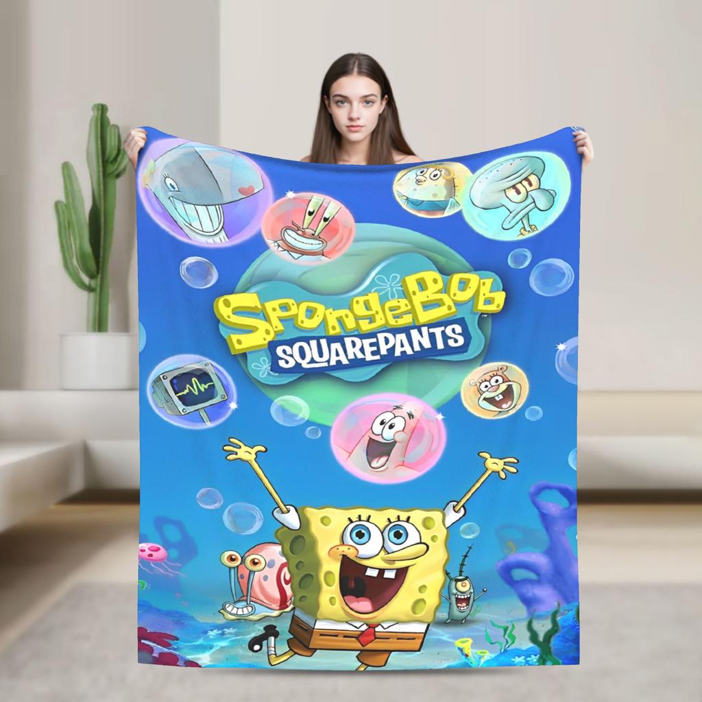 Cartoon Animated Blanket Cover SpongeBob SquarePants Fleece Throw Blankets Bedding Couch Portable Ultra-Soft Warm Bedspreads