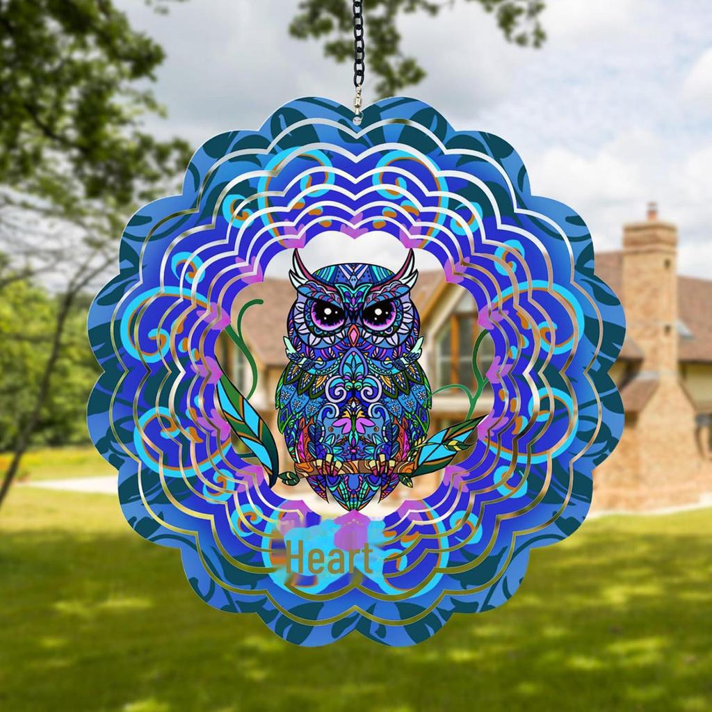 3D вращающаяся музыка ветра в виде совы: Подвеска из нержавеющей стали в виде ветряной мельницы