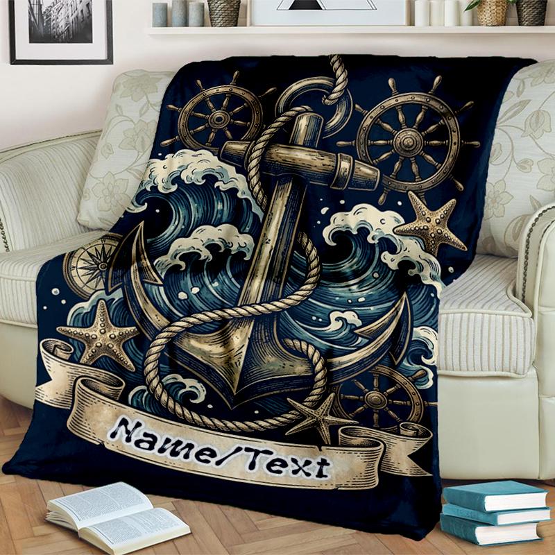 1PC Custom Name Nautical Anchor Adventure outdooor Flannel blankets Throw Blanket All-Season Throw Gift Bedspread for Couch, Bed, Camping Holiday Birt