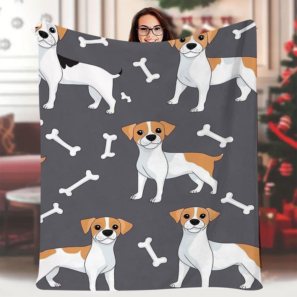 1pc Realistic Jack Russell Terrier Blanket Suitable for Home, Travel & Camping - Soft Flannel Lightweight Bedspread with JRT & Bones Print, Machine Wa