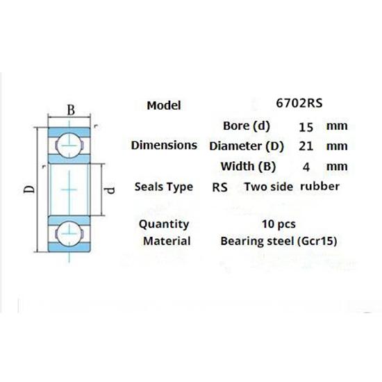 Подшипник 10шт 6702RS 15*21*4(мм)