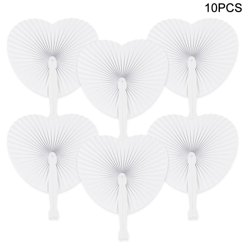 10/20Pcs White Folding Fan Heart Shape Circular Blank Paper Hand Fans Outdoor Gatherings Party Birthday Wedding Decor DIY