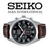 Б/у мужские часы Seiko ALBA хронограф, модель для зарубежного рынка, 10 Бар, коричневый кожаный ремешок, черный