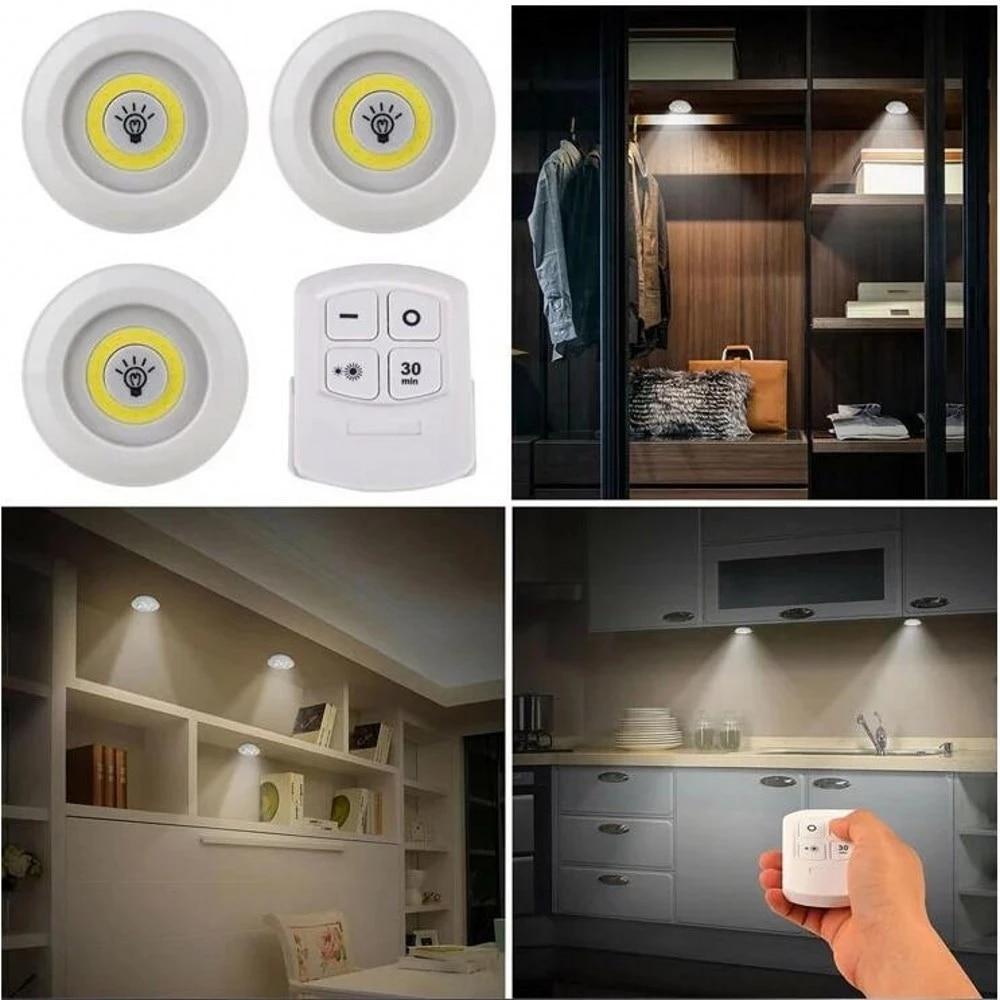 1/3/5PCS 3W Super Bright Cob Under Cabinet Light LED Wireless Remote Control Dimmable Wardrobe Night Lamp Home Bedroom Closet Kitchen