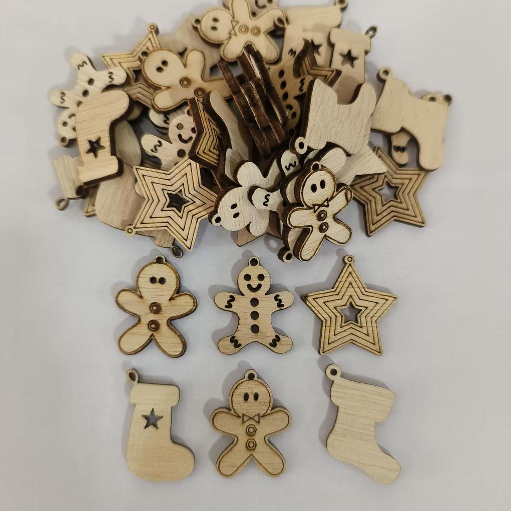 Eco-Friendly Vintage Christmas Ornaments - Creative Cartoon Wood Chip Design