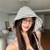 Новая полосатая шляпа-ведро с большими полями, женская летняя солнцезащитная шляпа от солнца, нишевая дышащая шляпа для лица, защита лица, шляпа-тазик