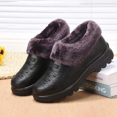 Зимние хлопковые ботинки для мамы, полусапожки для среднего и пожилого возраста, нескользящие, для пожилых, пожилых, бабушки, зимние ботинки, бархатные, теплые, женские кожаные хлопковые ботинки