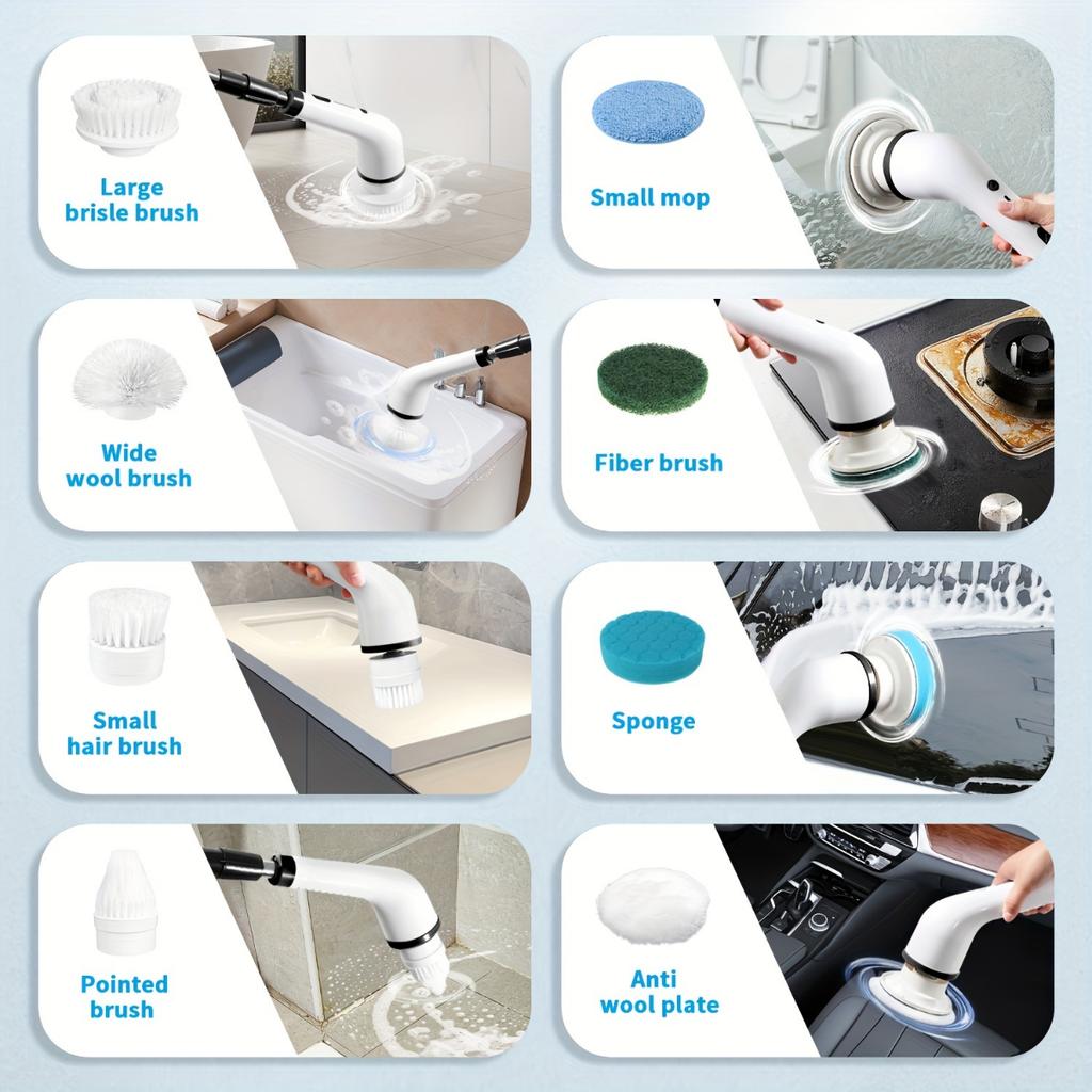 8-в-1 Многофункциональная беспроводная электрическая щетка для чистки, бытовая щетка для кухни, ванной комнаты, USB, ручные вращающиеся чистящие инструменты