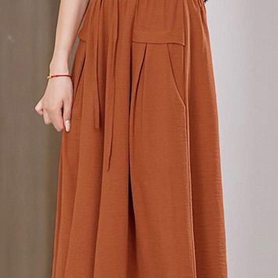 Женские укороченные брюки, однотонные, широкие, с эластичной резинкой на талии, повседневные брюки с карманами, свободные брюки для повседневной носки