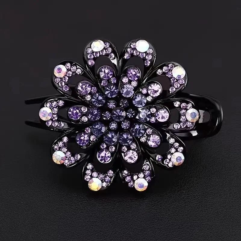 Flower Hair Clip Crystal Rhinestone- Fancy Ponytail Barrette Elegant Hair Clip for Women