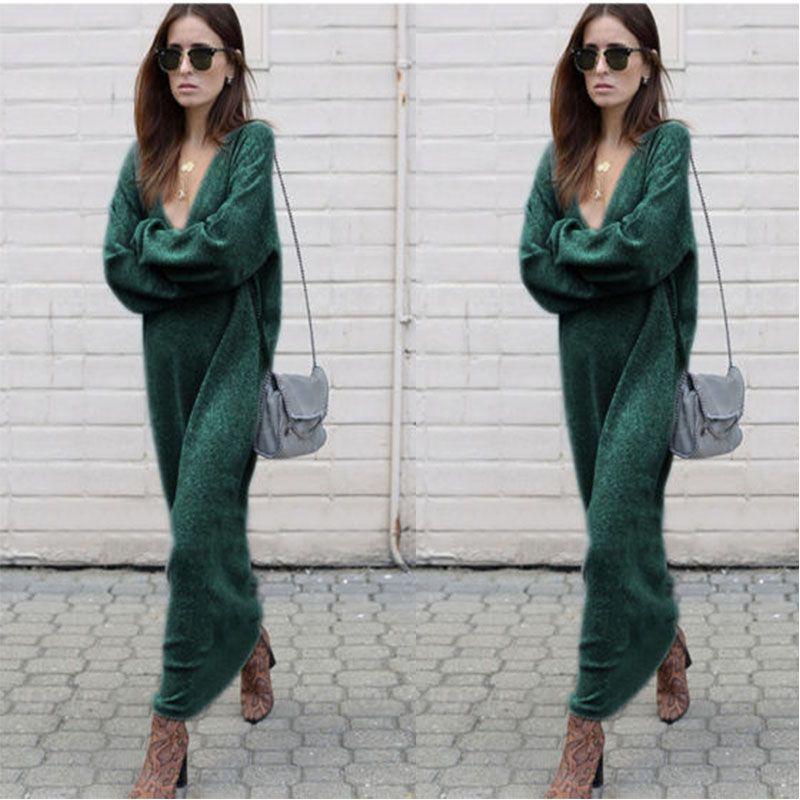 Элегантное женское модное платье-свитер с V-образным вырезом и длинным рукавом для стильных образов